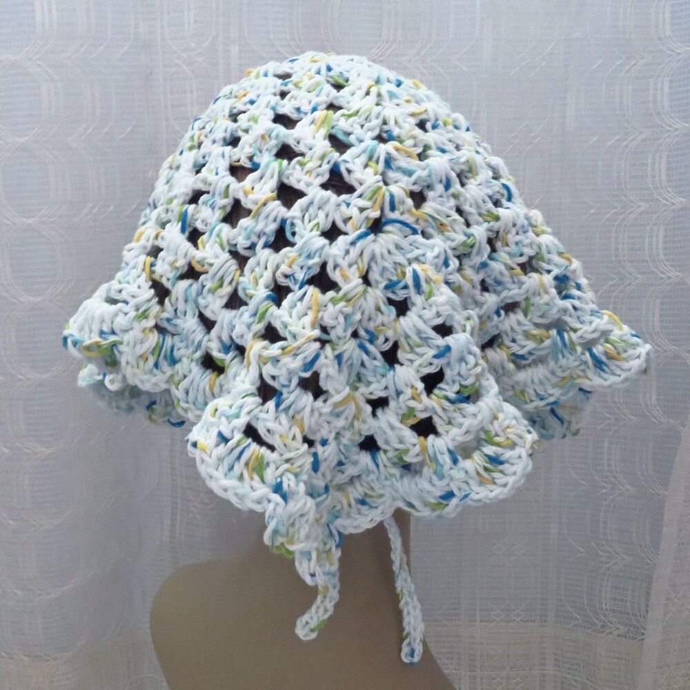 Handmade Crocheted Hair Bandana White, Blue, Cotton Women Boho Festival Wear